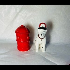 Salt and Pepper Shaker Set Porcelain
Dalmation Dog with Red Fire Hydrant